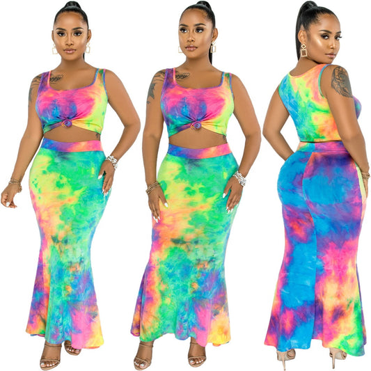 Women High Waist Skirts Outfits for Women Long Sleeveless Set 2 Piece Dress
