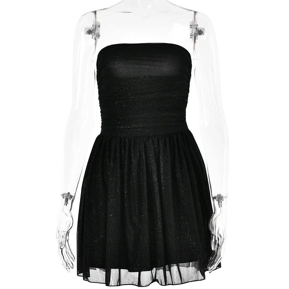 Vintage Tube Top Dress Mesh Party Dress