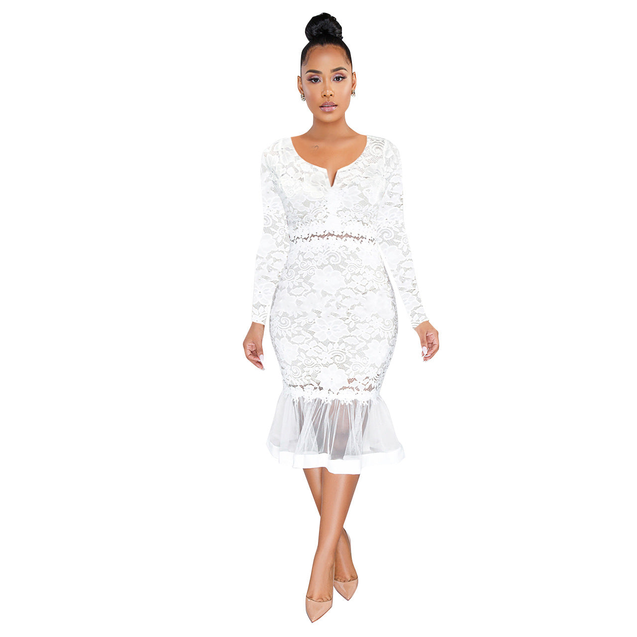 Summer Dress Women Lady Elegant Lace Mermaid Casual Dress