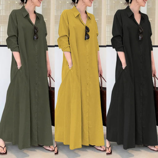 Spring Women Clothing Turn Down Collar Loose Casual Dress