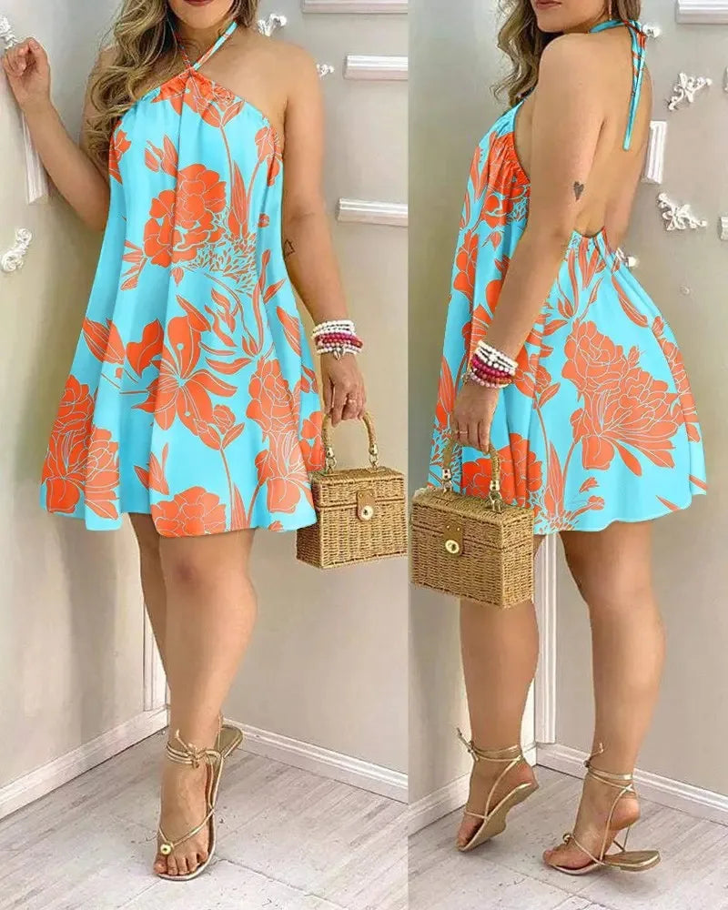 Summer Bohemian Style High Waist Pleated Short Elegant Casual Skirt Dress