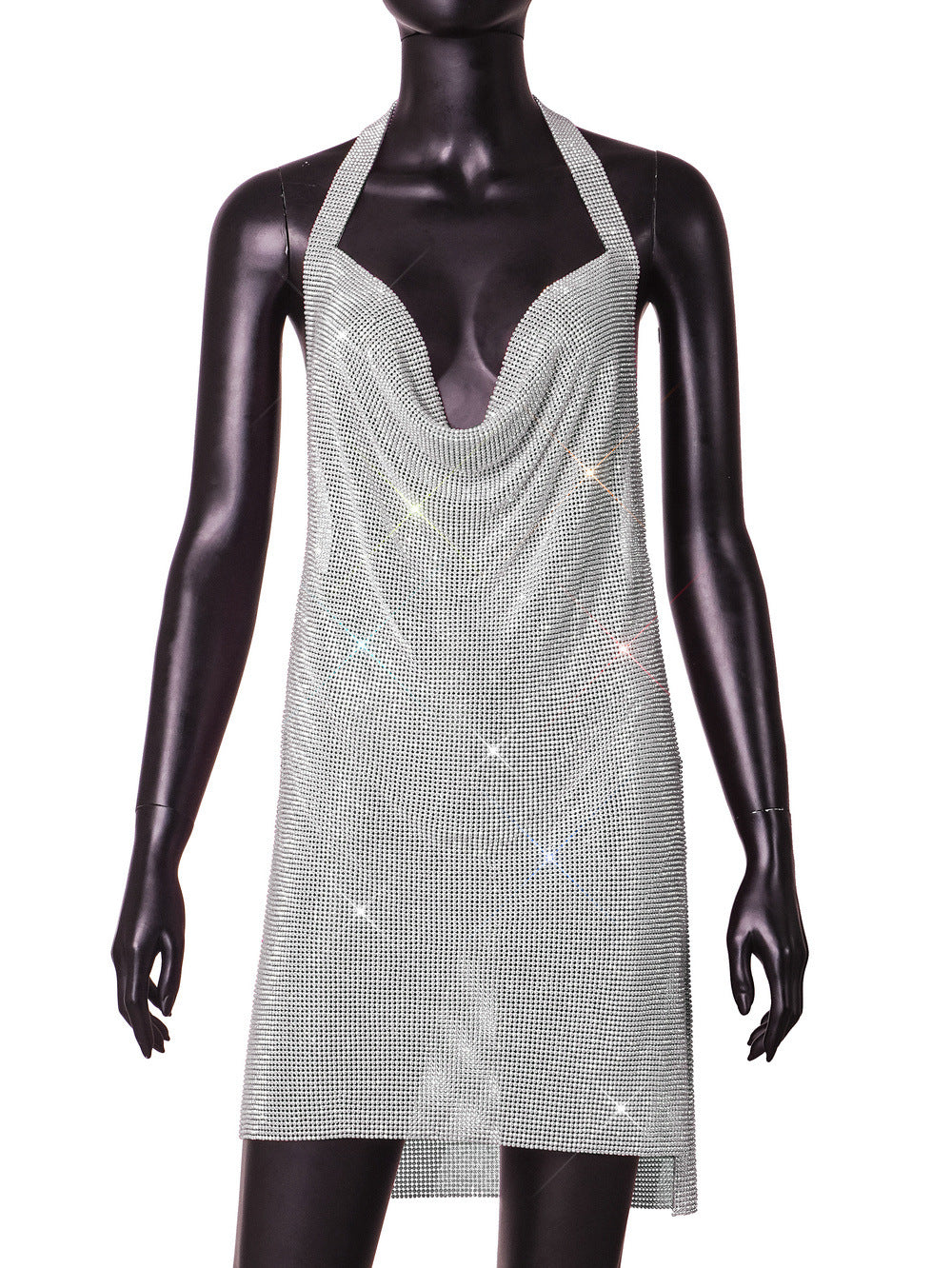 Summer V-Neck Casual Party Sexy Dress Crystal Rhinestone Wrap Mini Dress
