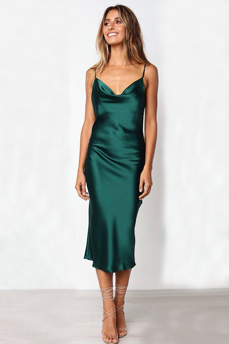 Women Silk Maxi Ladies Sleeveless Adjustable Straps Causal Dress