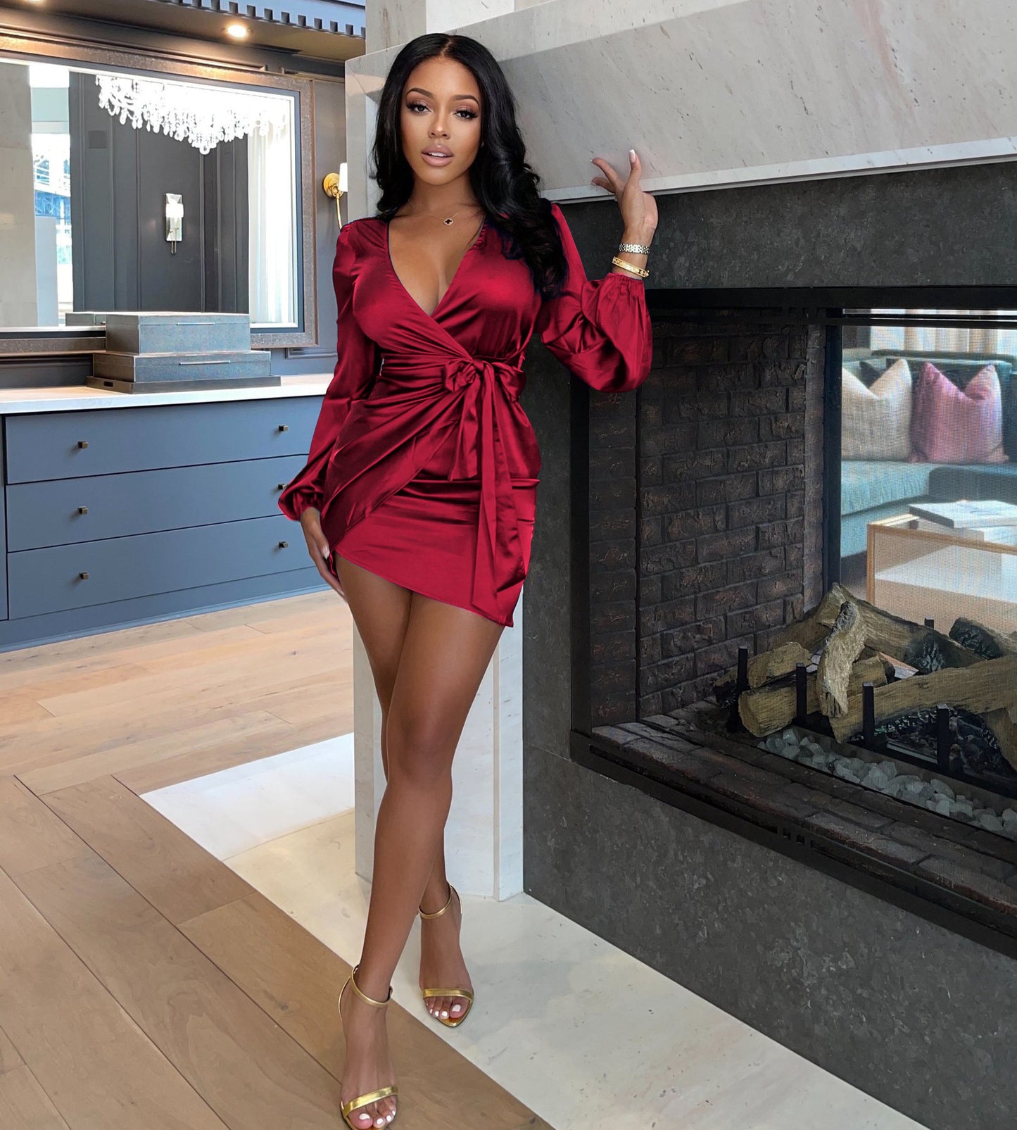 V Neck Stain Dress