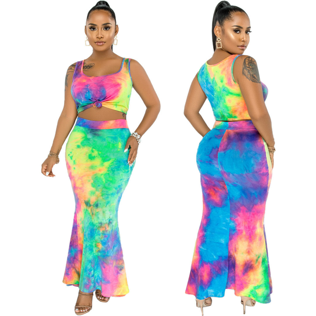 Women High Waist Skirts Outfits for Women Long Sleeveless Set 2 Piece Dress