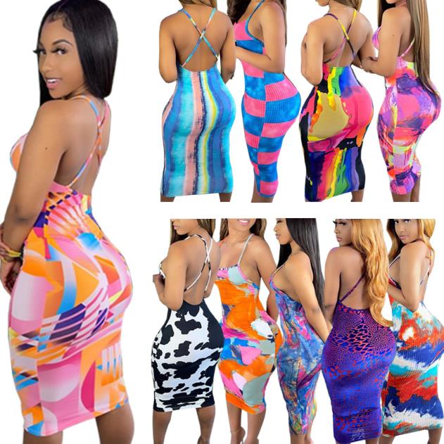 Women Long Dress Tie Tyed Backless Spandex Sheath Dress