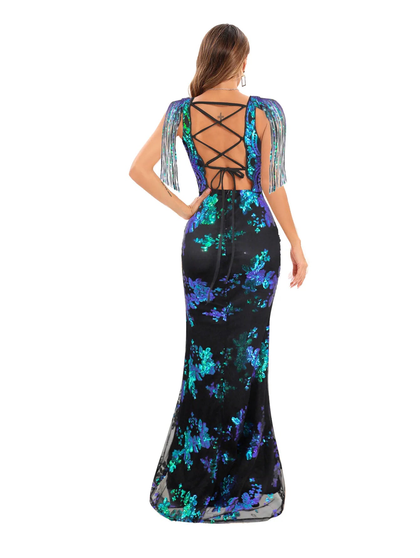 V-Neck Backless Elegant Prom Dresses Women Long Gown Evening Party Dress