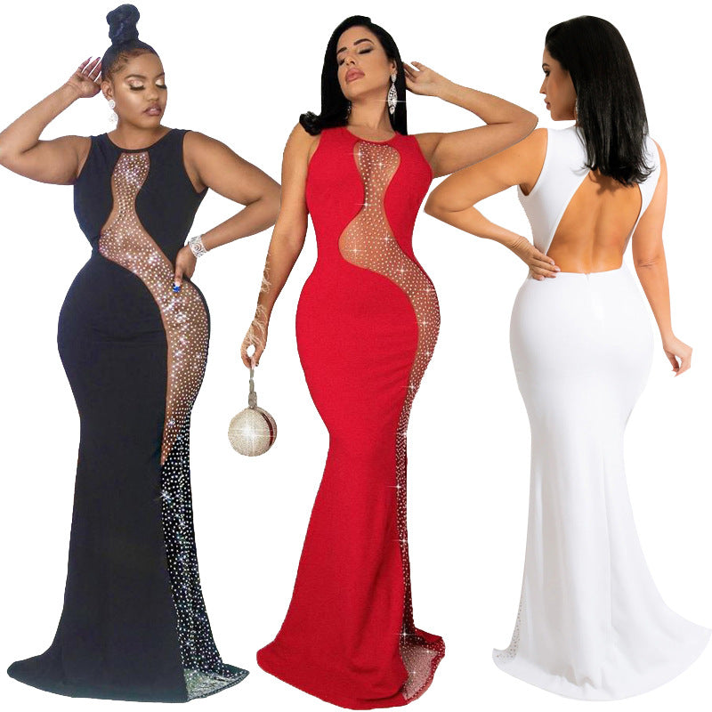 Diamond Hollow Maxi Dress Party Wear Dress for Women