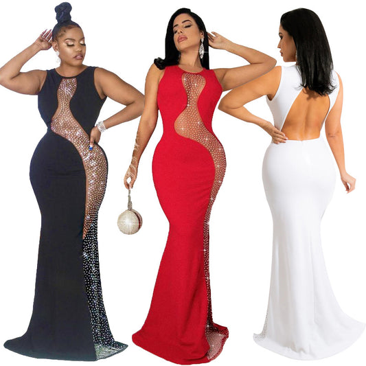 Diamond Hollow Maxi Dress Party Wear Dress for Women