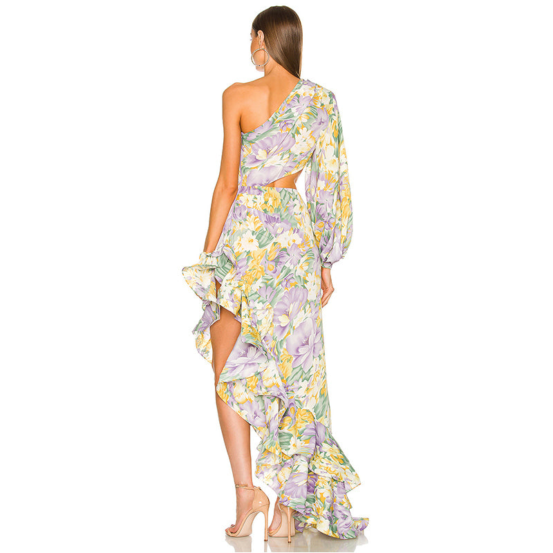 One Shoulder Long Sleeve Women Casual Dress Bohemian Maxi Dresses