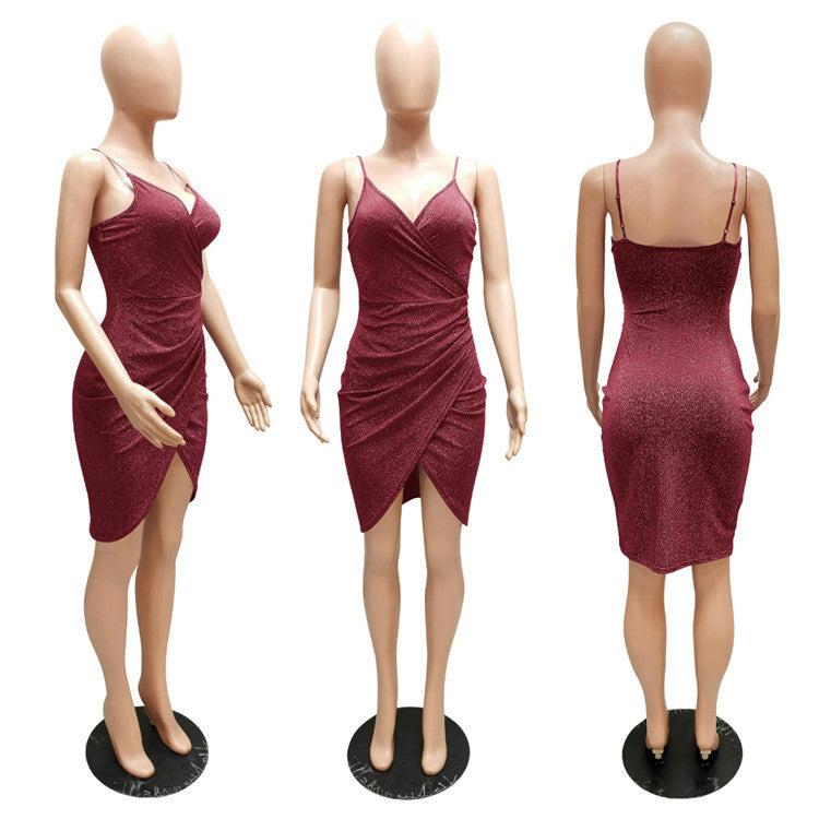 Shiny Ruffle Slip Dress