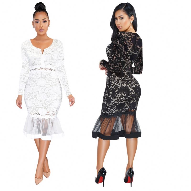 Summer Dress Women Lady Elegant Lace Mermaid Casual Dress