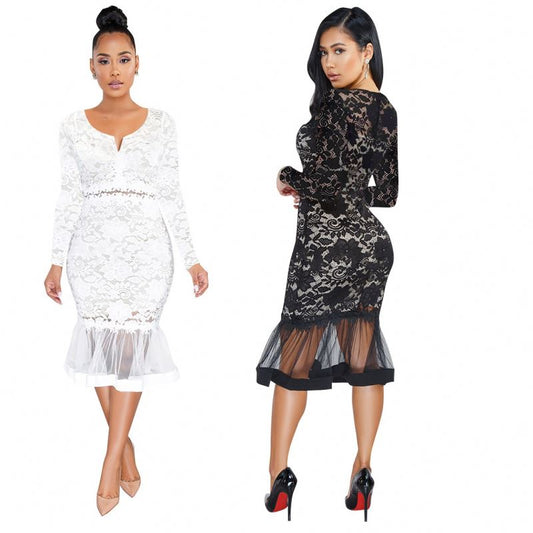 Summer Dress Women Lady Elegant Lace Mermaid Casual Dress