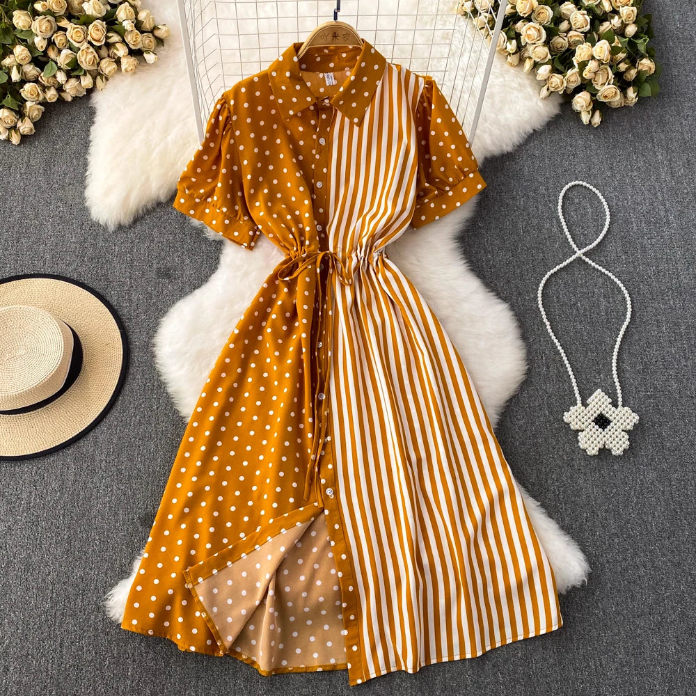 Short Sleeve Elegant Red Shirt Dress