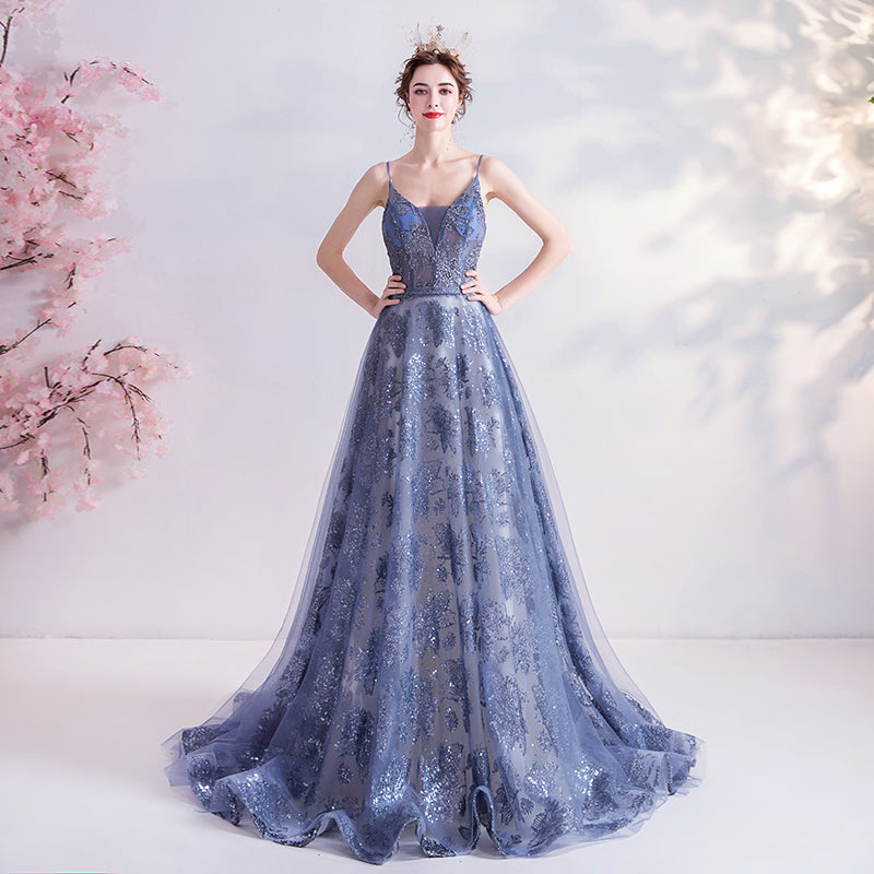 Bright Star Blue Haze Rayon Women Dress Hand Embroidery