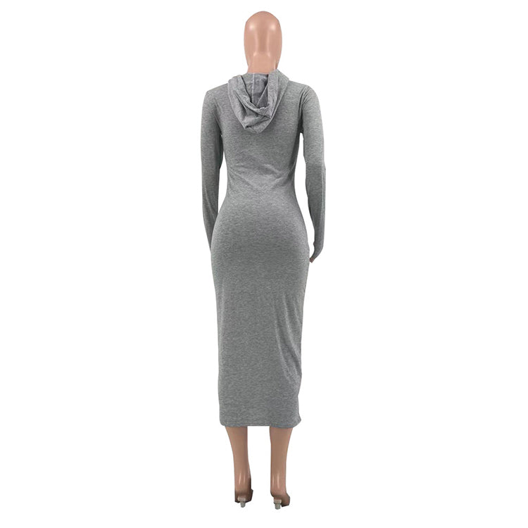 Maxi Styles Casual Full Sleeves Hooded Long High Slit Dress