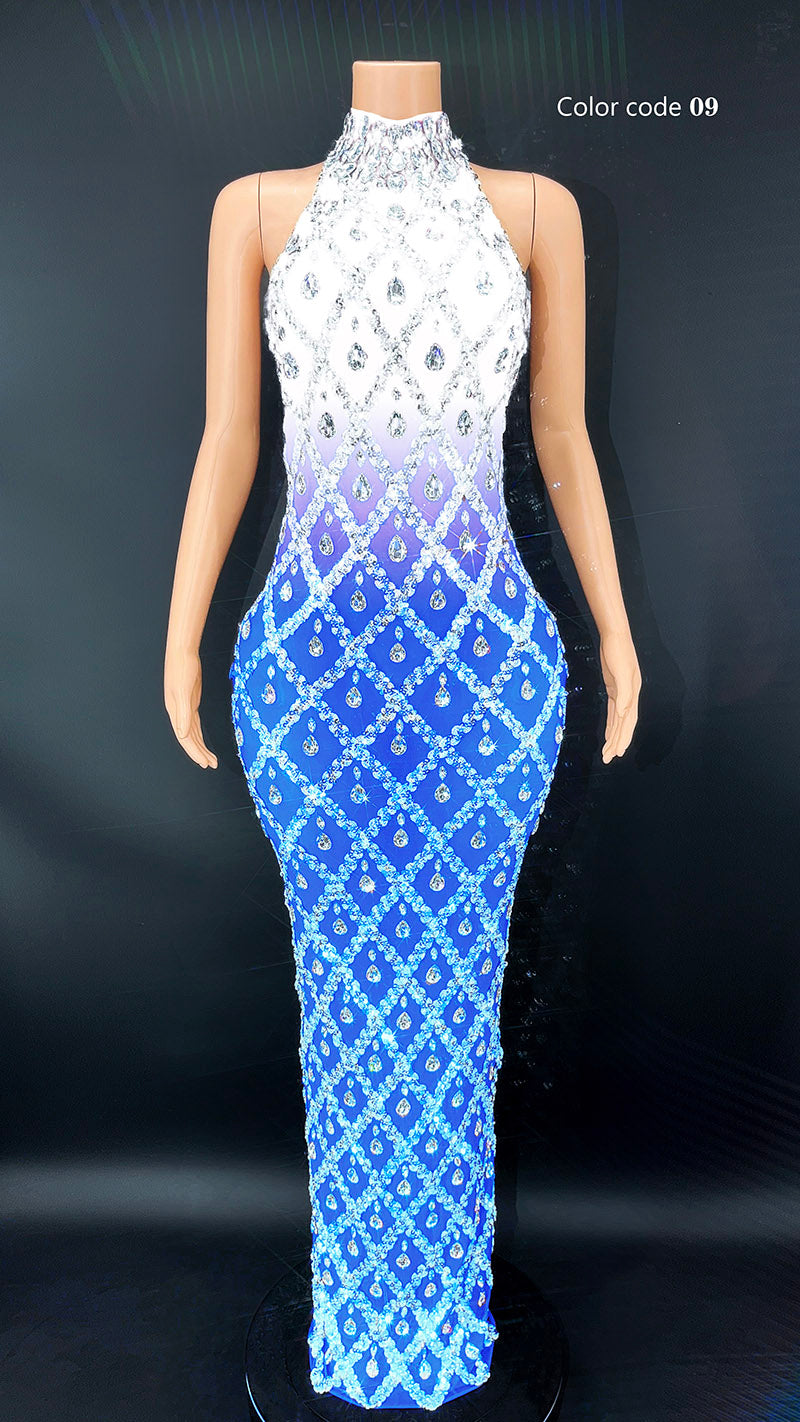 Sparkling Black Diamond Sequin Mesh Backless  Dress
