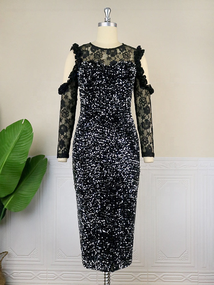 Off Shoulder Lace Party Dress Women Evening Elegance Dress