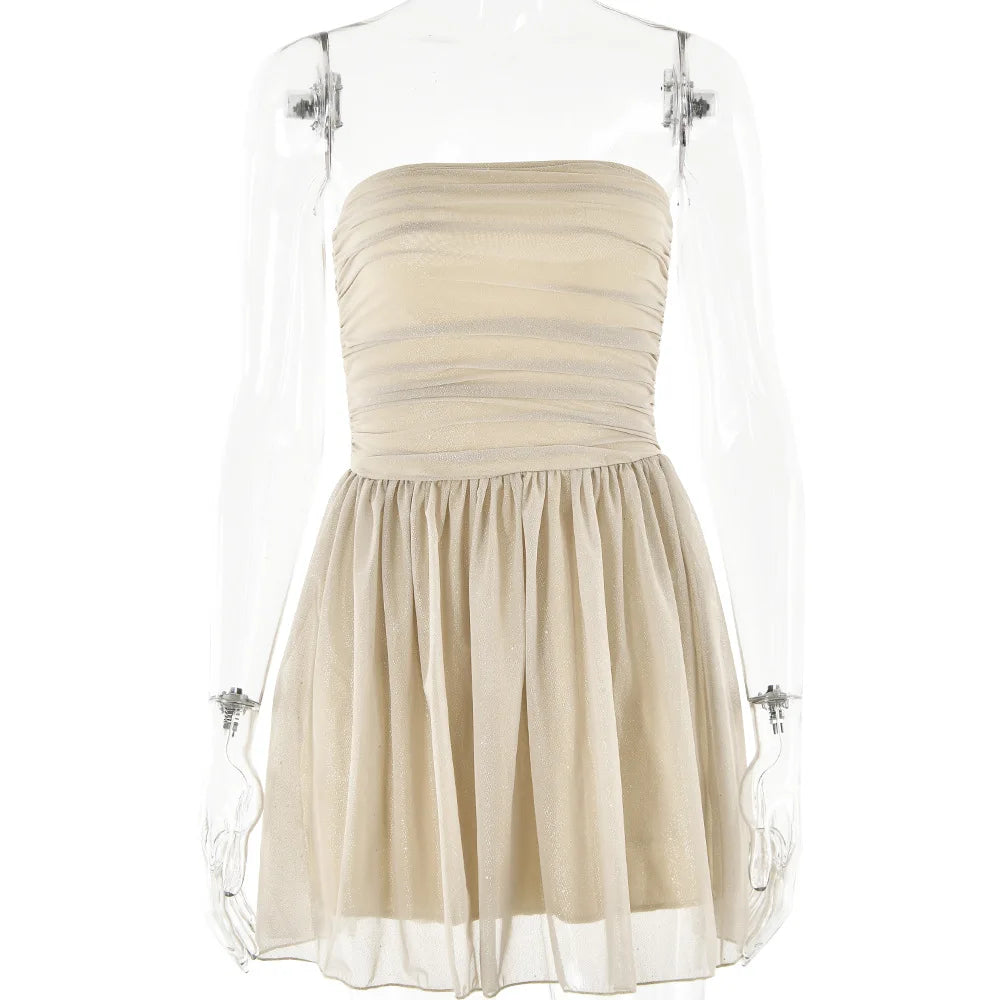 Vintage Tube Top Dress Mesh Party Dress