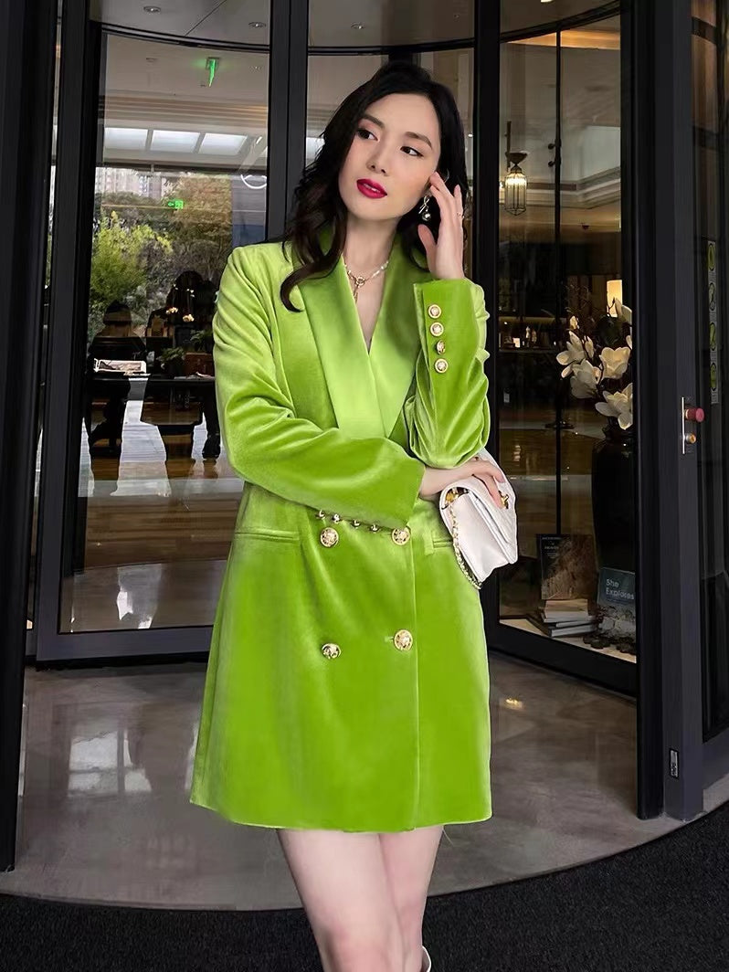 Velvet Green Blazer Dress Women XLong Blazer Ladies Office Fashion