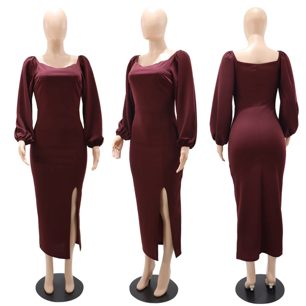 Sexy Backless Split Lantern Sleeve Dress