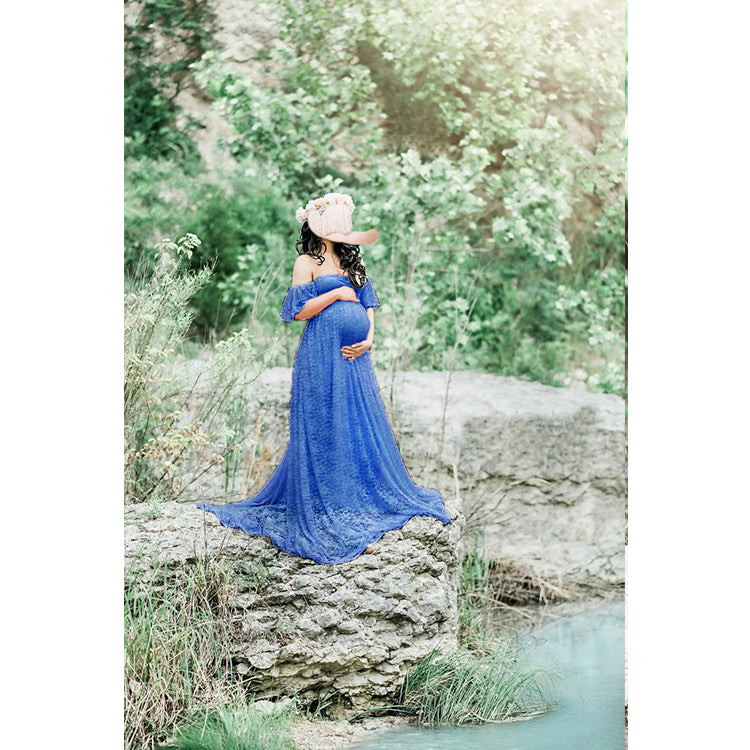 Women Pregnancy Dress Lace Long Strapless Dress