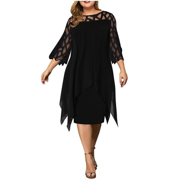 Women Lace Splicing Irregular Hem Lace Skirt Casual Long Dress
