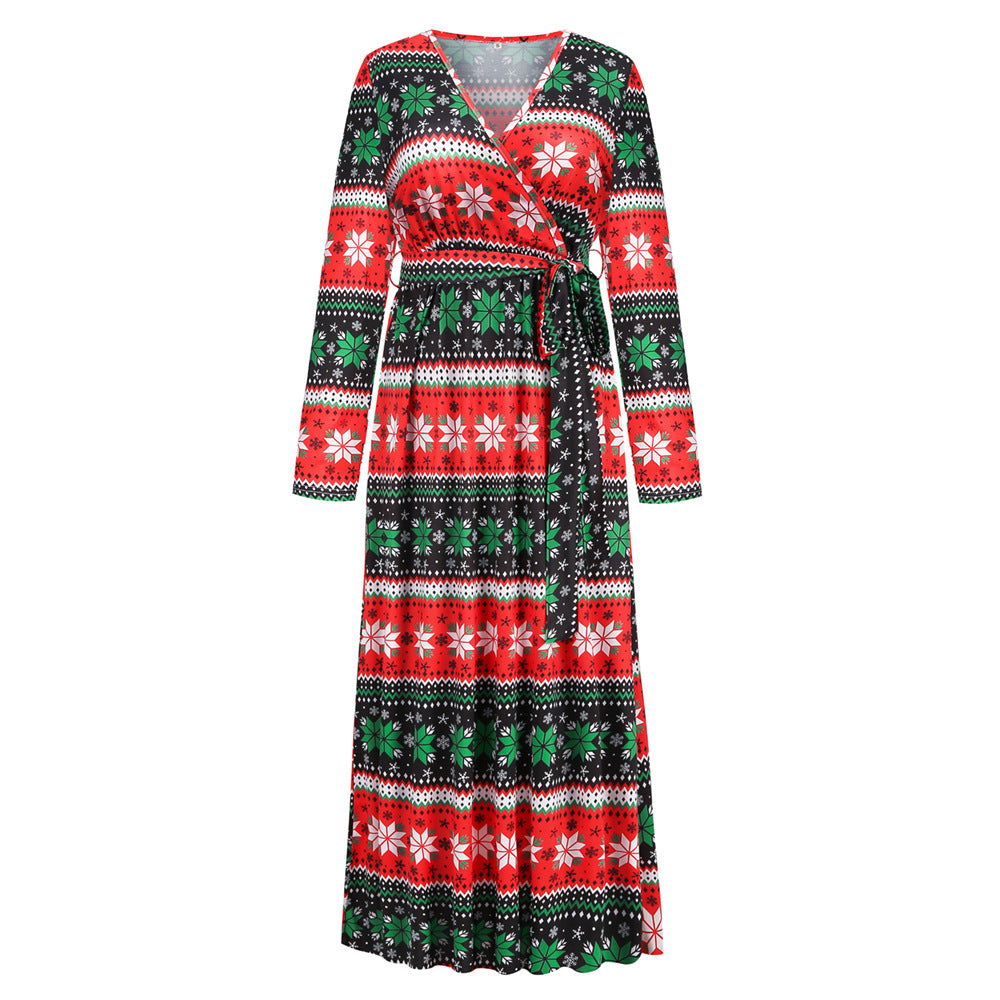 Christmas Print Party Dresses Cute Holiday v Neck Women Fall Elegant Dress