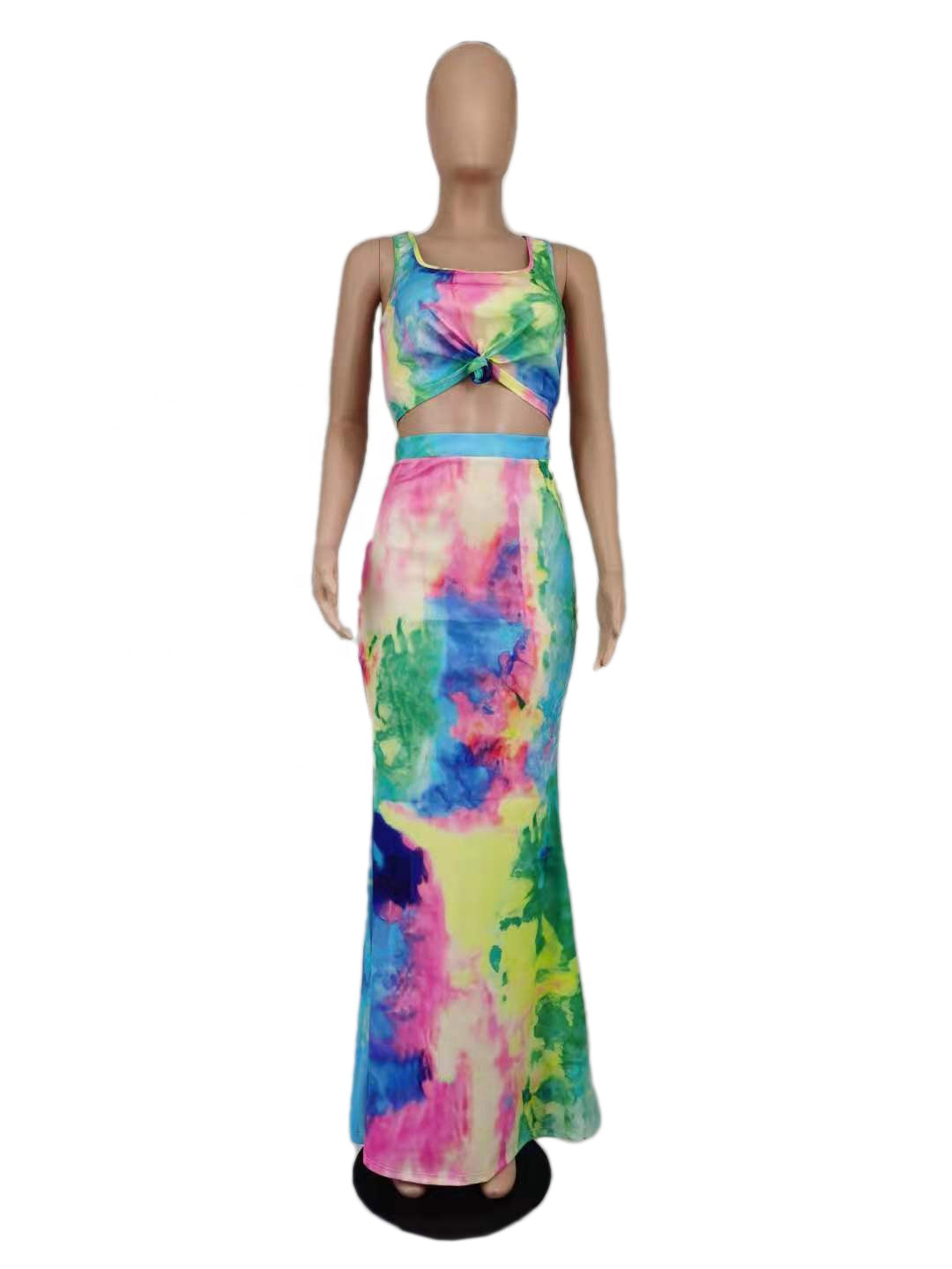 Women High Waist Skirts Outfits for Women Long Sleeveless Set 2 Piece Dress