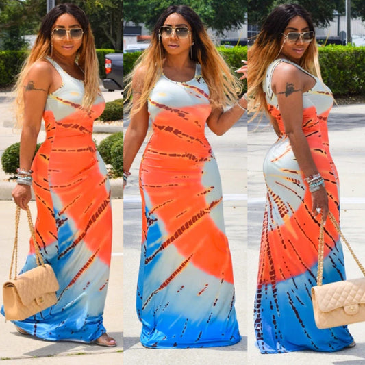 Paisley Printed Sleeveless Maxi Casual Long Dress