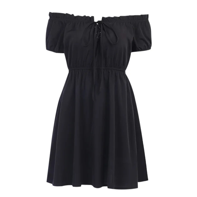 High Waist Summer Sexy Off Shoulder Black Casual Dresses Elegant Mini Dress