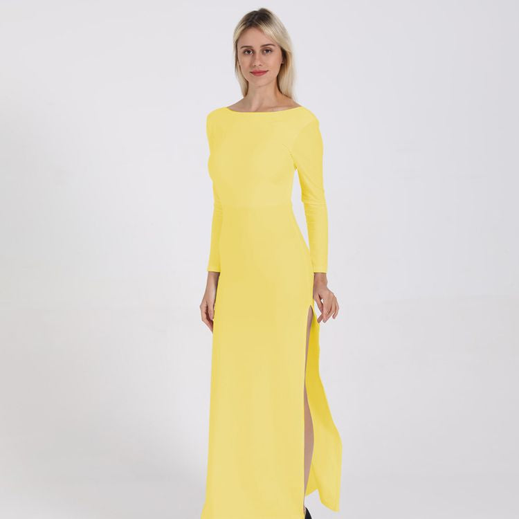 Elegant Backless O-Neck Casual Dress for Ladies Floor-Length Evening Party Dress