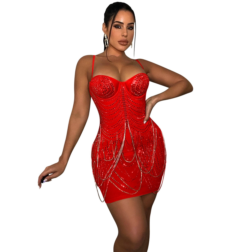 Summer Party Women Evening Elegant Tight Halter Top Sequined Party Dress