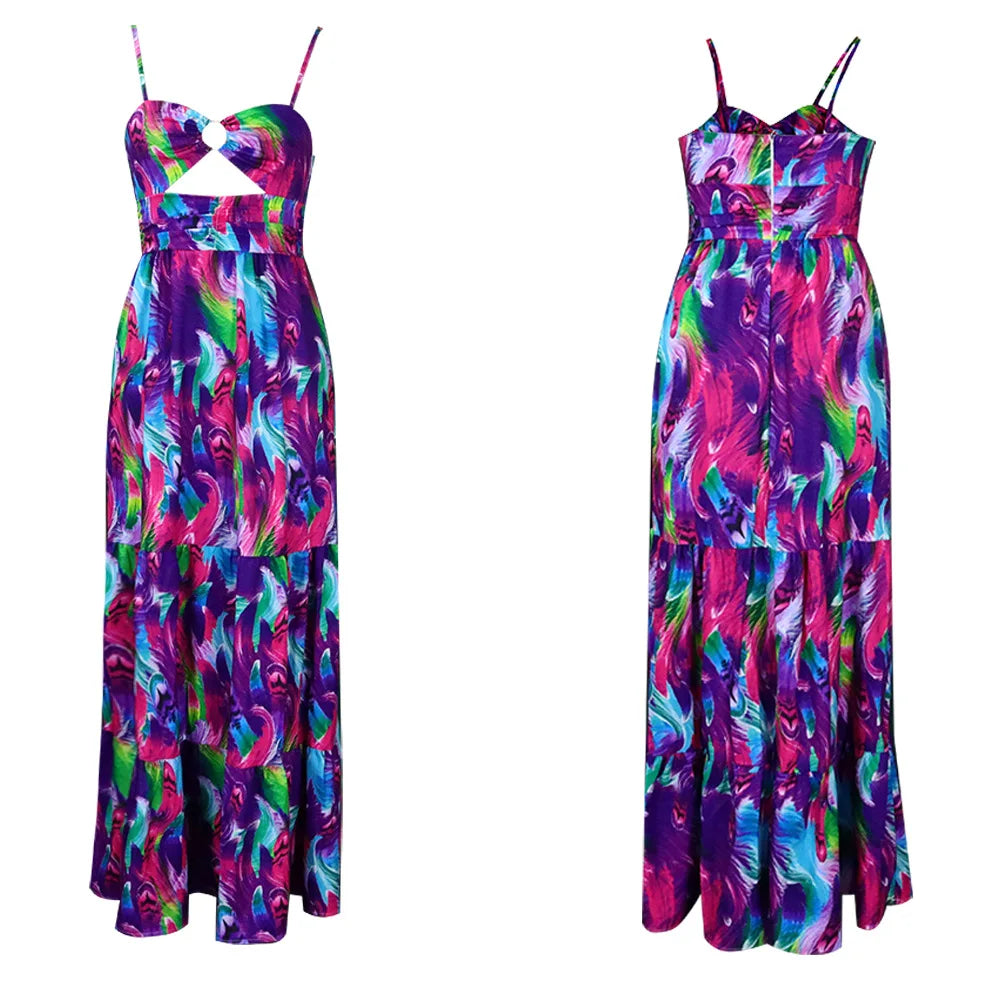 Africa Plus Size Maxi Dress Women Summer Beach Print Sundress Strap Sexy Dress