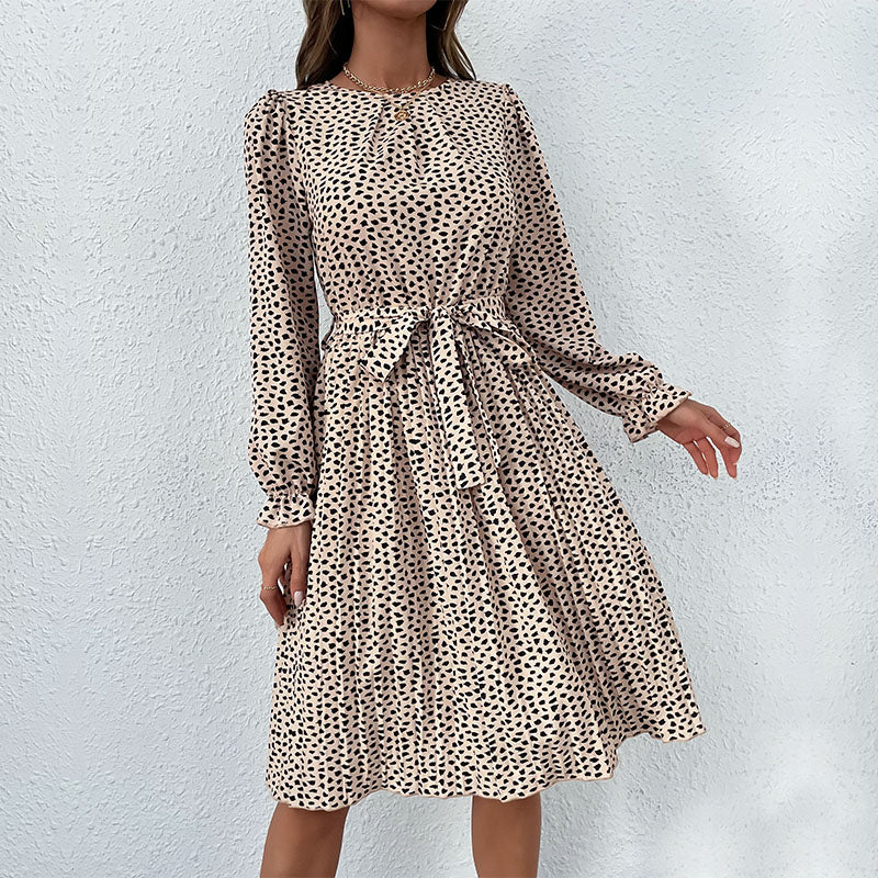 Design Ladies Long Sleeve v Neck Print Women Casual Dress