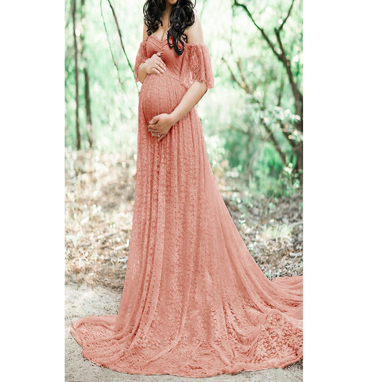 Women Pregnancy Dress Lace Long Strapless Dress