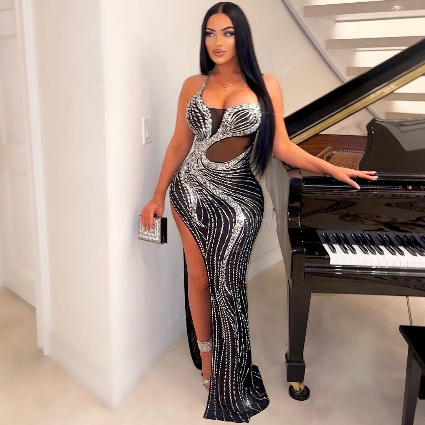 Ladies Slip Sexy Nightclub Party Cutout Casual Backless Slim Wrapped  Dress