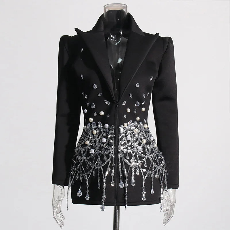 Ladies Elegant Jacket Blazer Dress Diamond Long Sleeve Short Womens Blazer Dress