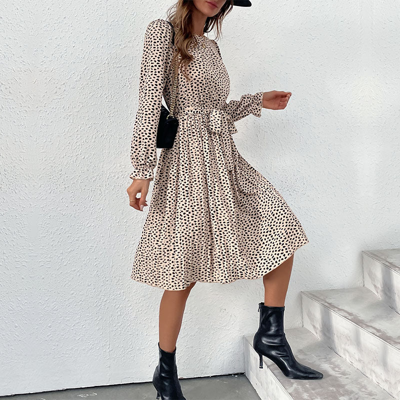Design Ladies Long Sleeve v Neck Print Women Casual Dress