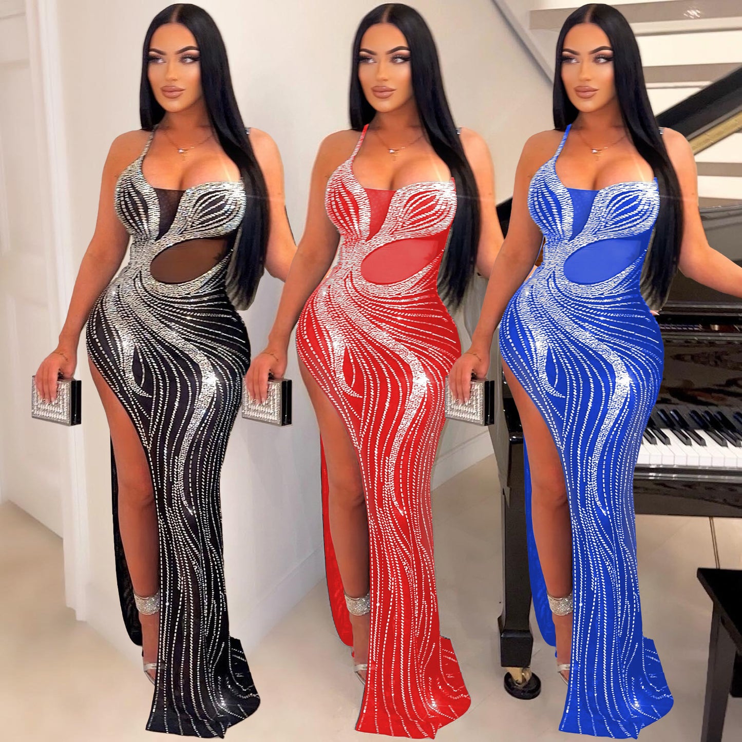 Ladies Slip Sexy Nightclub Party Cutout Casual Backless Slim Wrapped  Dress