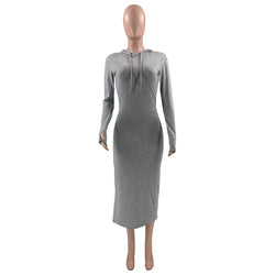 Maxi Styles Casual Full Sleeves Hooded Long High Slit Dress