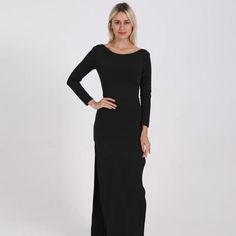 Elegant Backless O-Neck Casual Dress for Ladies Floor-Length Evening Party Dress