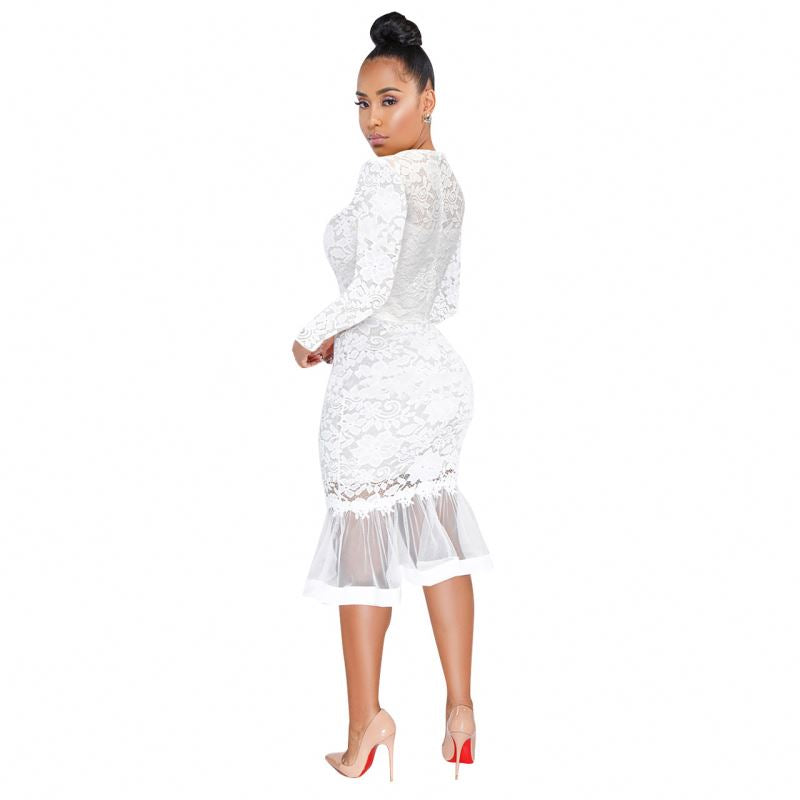 Summer Dress Women Lady Elegant Lace Mermaid Casual Dress