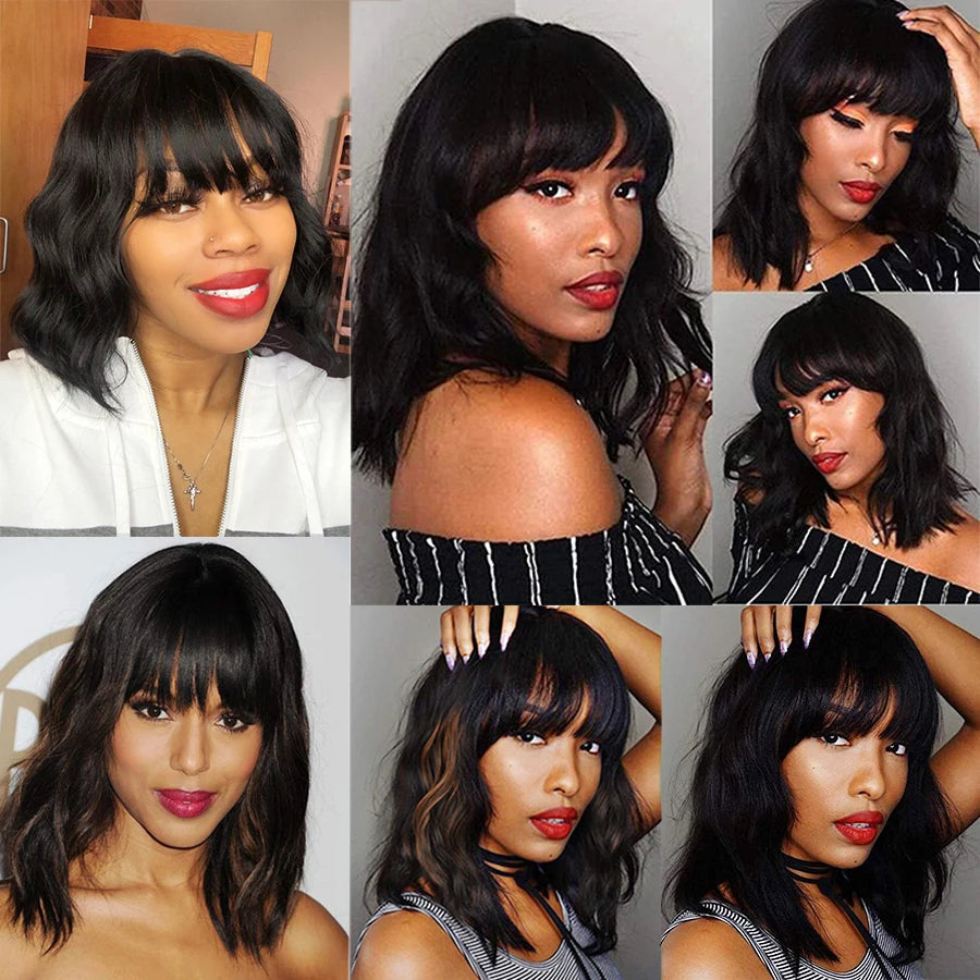 Wet And Wavy Bob Wigs With Bangs Ombre Human Hair Wigs Brazilian Natural Wave Wig