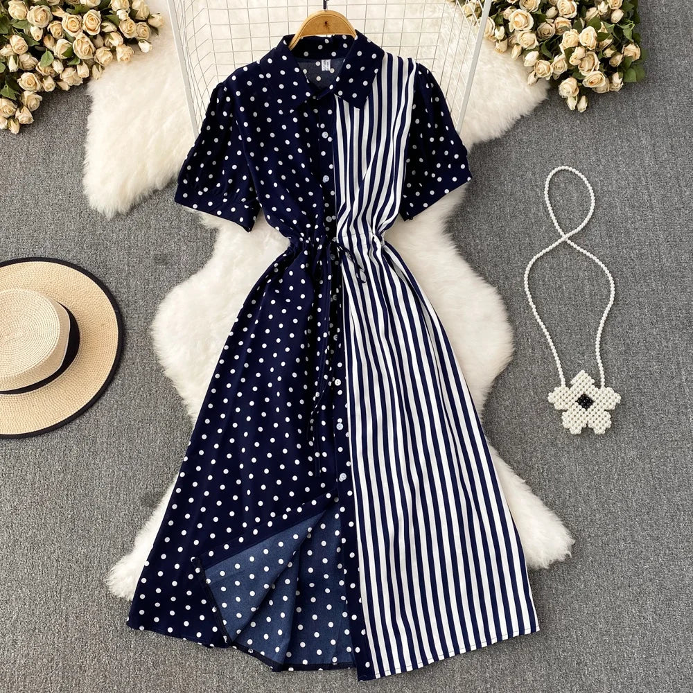 Short Sleeve Elegant Red Shirt Dress