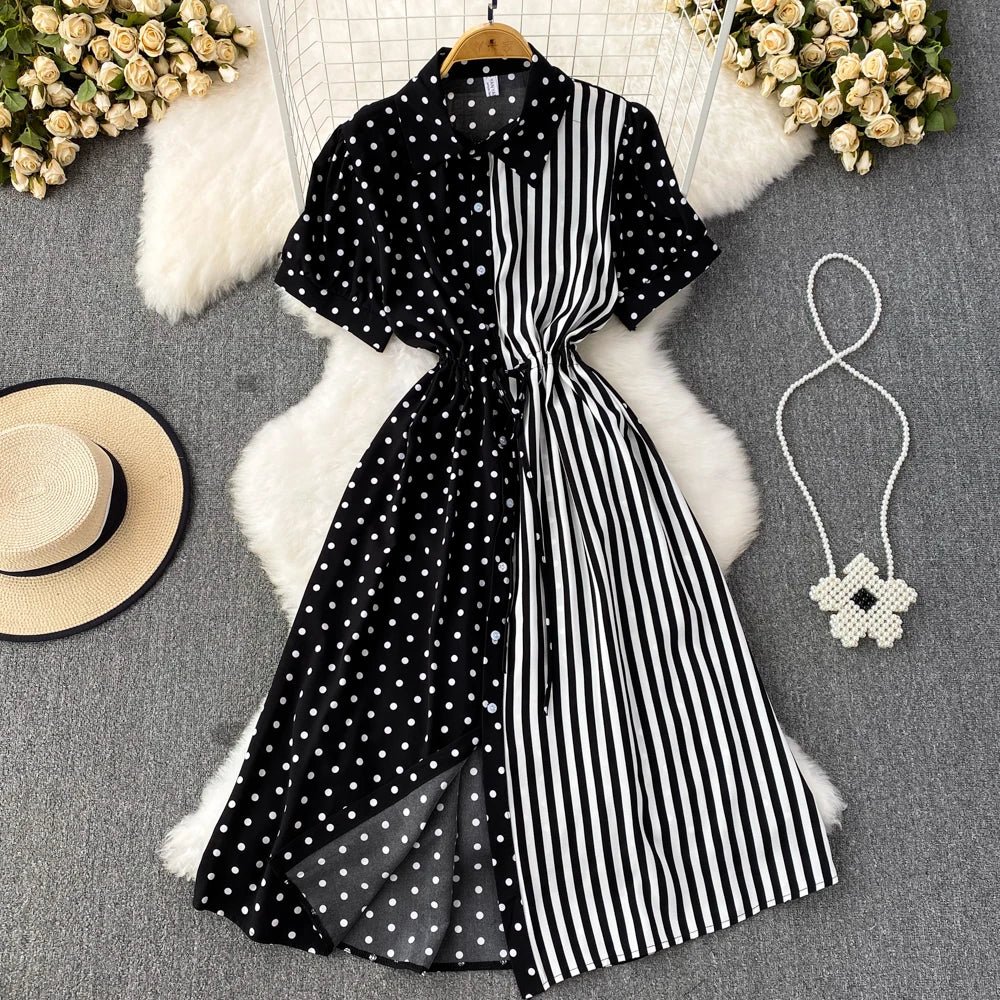 Short Sleeve Elegant Red Shirt Dress