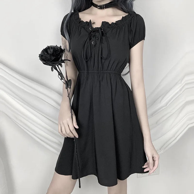 High Waist Summer Sexy Off Shoulder Black Casual Dresses Elegant Mini Dress