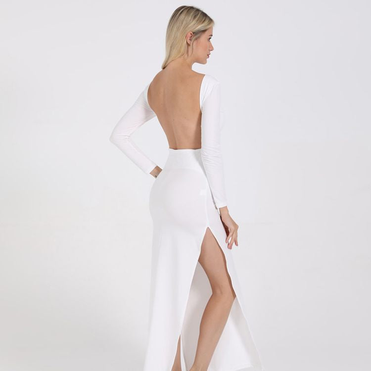 Elegant Backless O-Neck Casual Dress for Ladies Floor-Length Evening Party Dress