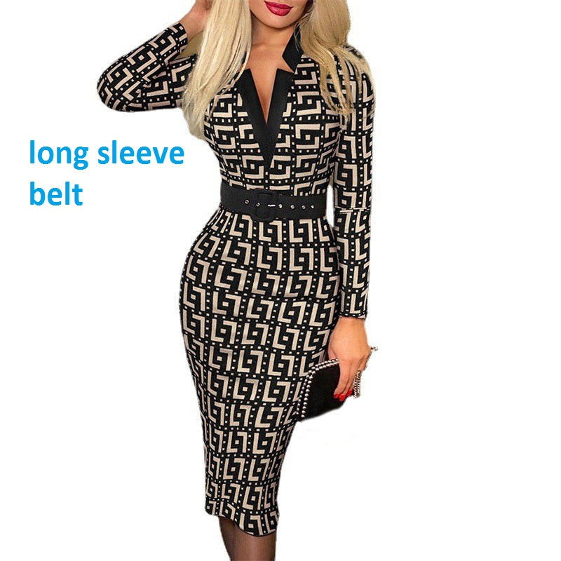Custom Summer Fall Women V- Neck Pleated Lady Dress With Belt