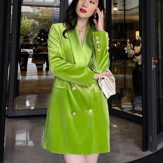 Velvet Green Blazer Dress Women XLong Blazer Ladies Office Fashion